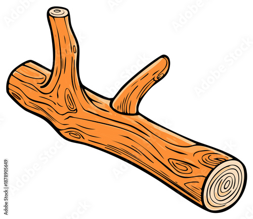 Stylized cartoon illustration of a sawn off log or tree branch with wood grain detail