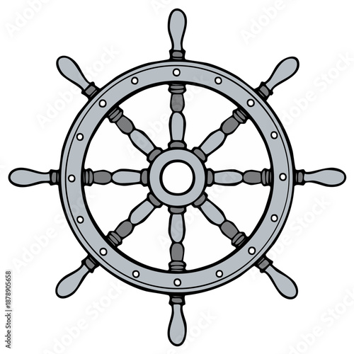 Classic Nautical Ship Wheel Illustration for Marine Theme Designs and Watercraft Concepts