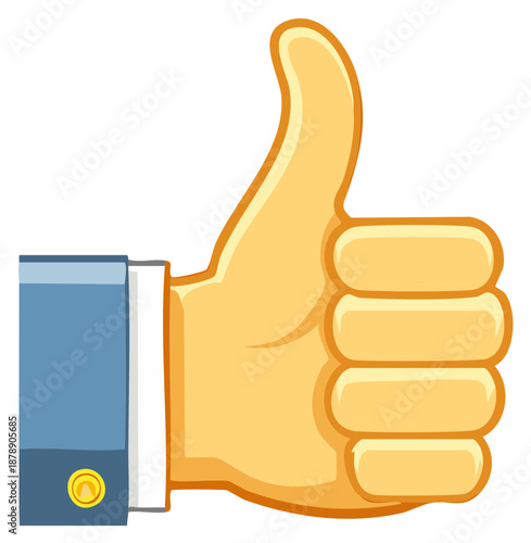 Cartoon hand giving thumbs up gesture with blue sleeve and cufflink symbolizing approval