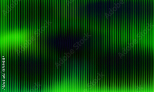Dark green neon gradient ribbed glass. Vector ribbed glass texture background. Mesh gradient. acrylic ribbed bath surface. Reeded glass background semitransparent overlay. Bath wall window