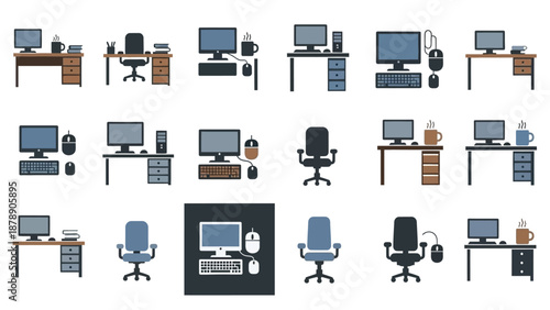 Office Workstations with Computers and Desks.