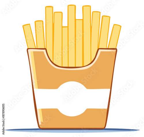 Crispy golden french fries served in a classic paper container ideal for fast food and snack representations