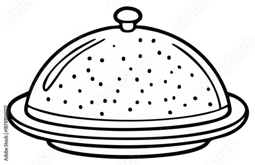 Drawn Food Cloche Illustration, Serving Dish with Lid