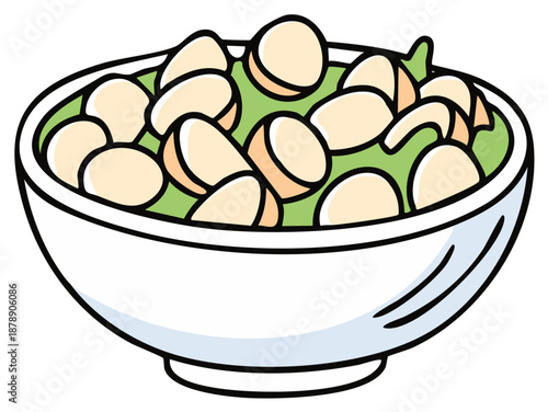 Simple cartoon illustration of a fresh bowl of green stew with white beans
