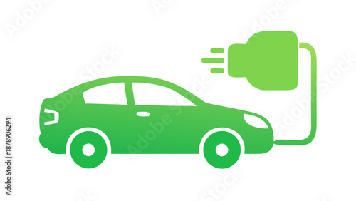 Silhouette of an electric car connected to a charging station, clean energy and green transport concept, futuristic vector