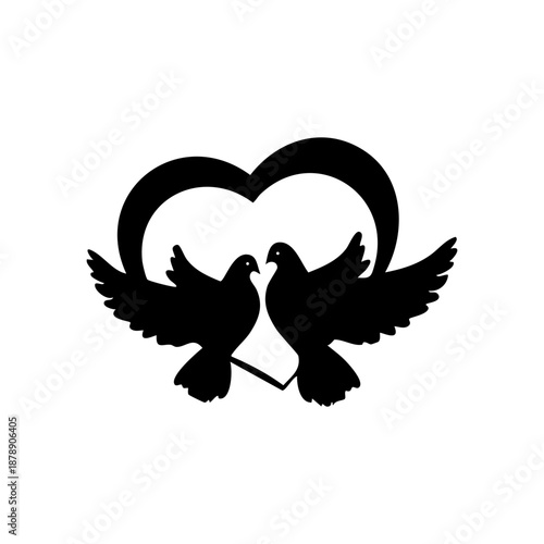 Flying Doves Heart Shape Love Icon Silhouette