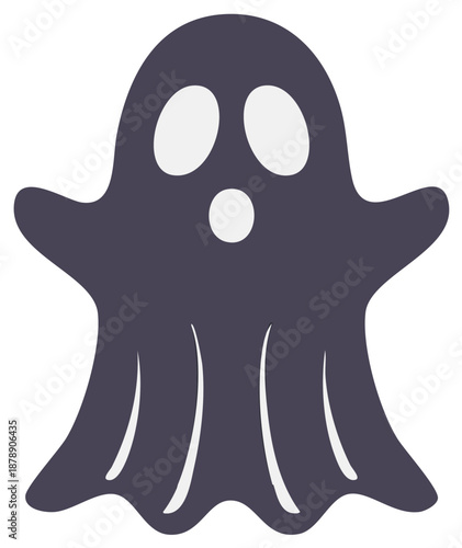 Isolated Halloween ghost illustration with scary eyes and a mouth, spooky haunted spirit