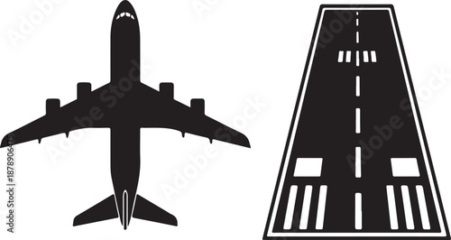 Black airplane on runway silhouette aircraft