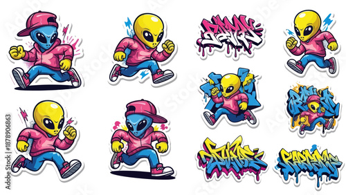Graffiti Style Alien Characters and Word Art Collection.