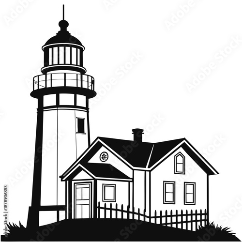 Lighthouse and house silhouette