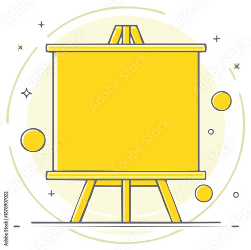Yellow empty easel in vector illustration with decorative elements