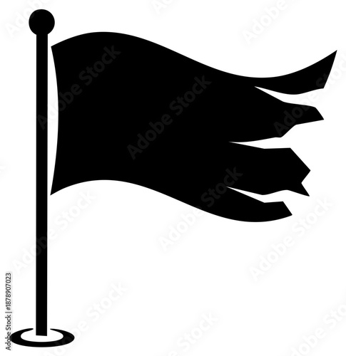 Torn Black Flag Graphic Icon Illustrating Rebellion and Protest for Pirate Ship Imagery, Political Symbolism and Historical Context