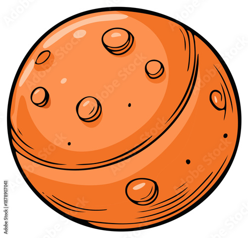 Cartoon planet with craters and a curved surface
