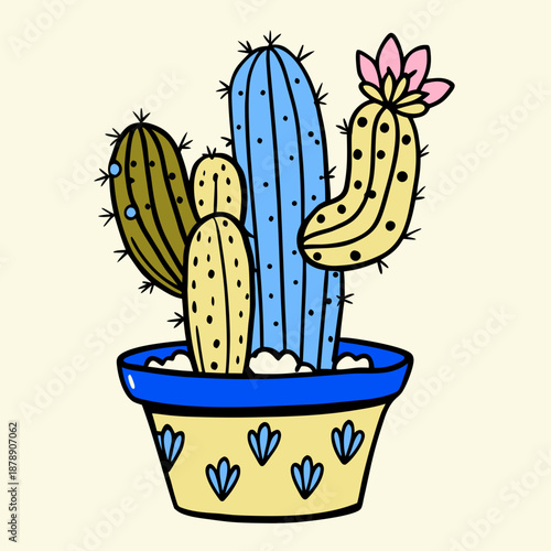 Colorful potted cacti
