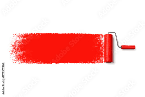 Red Paint Roller Stroke On White Background Vector illustration, easily editable. 