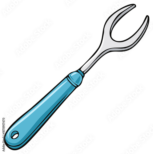 Bright blue handle two-tined carving fork illustration, essential kitchen culinary utensil