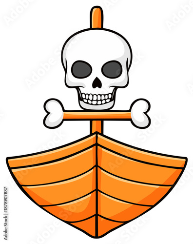 Whimsical Pirate Ship with Skull and Crossbones Illustration Nautical Vessel Children's Cartoon Graphics