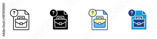 Untrustworthy Job Multiple Style Icon Design Vector - Briefcase document with question mark, representing job uncertainty, risk, and lack of credibility