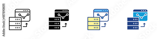 Data Visualization Multiple Style Icon Design Vector - Server with chart interface, representing data analysis, insight presentation, and reporting