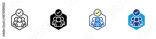 Employee Retention Multiple Style Icon Design Vector - Group of people inside a shield with checkmark, representing workforce stability, loyalty, and talent preservation