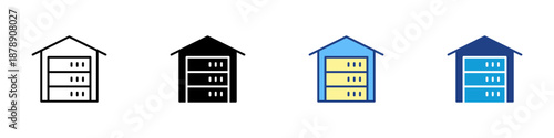 Data Warehousing Multiple Style Icon Design Vector - Building with stacked servers, representing centralized data storage, integration, and organization