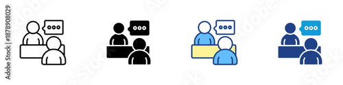 Interview Consulting Multiple Style Icon Design Vector - People discussion with chat symbols, representing interviews, consultation, and professional communication