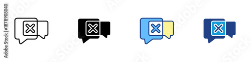 Lack Feedback Multiple Style Icon Design Vector - Speech bubbles with cross symbol, representing missing communication, silence, and feedback absence