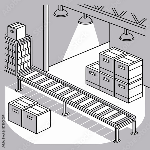 Industrial conveyor belt with storage boxes