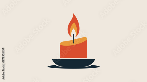 Burning candle on a plate Vector