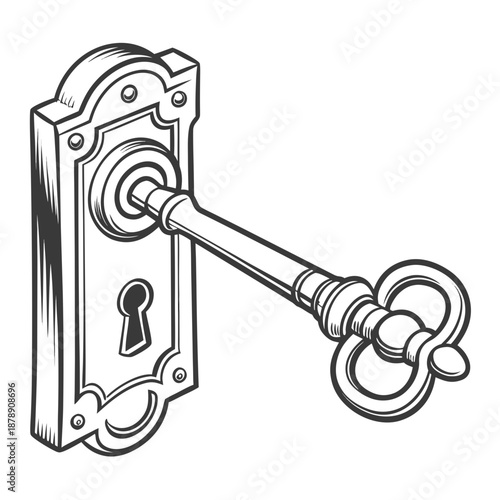 Vintage door lock with key