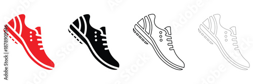 athletic running shoe icon vector, sports running shoe icon vector, silhouette and line art