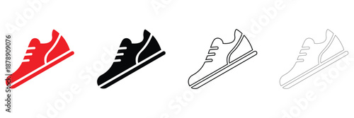 athletic running shoe icon vector, sports running shoe icon vector, silhouette and line art