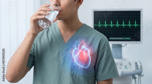 A person drinks water with ...