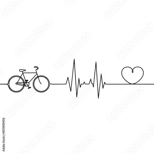 Simple line of bicycle heart and heartbeat line