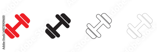 barbell and dumbbell icon vector, sports heavy weights barbell vector, silhouette and line art