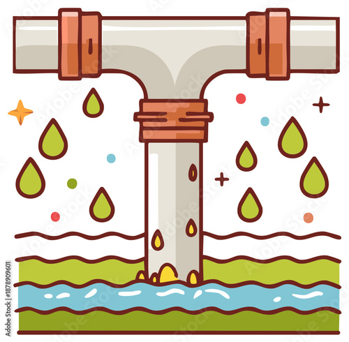 Polluted water flowing from leaky pipe into river environment