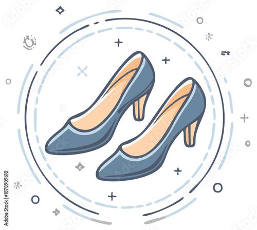 Illustrated pair of elegant high heeled shoes