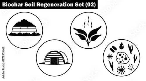Biochar soil regeneration set with organic waste processing and garden compost vector illustration.
