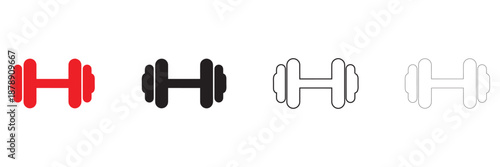 barbell and dumbbell icon vector, sports heavy weights barbell vector, silhouette and line art