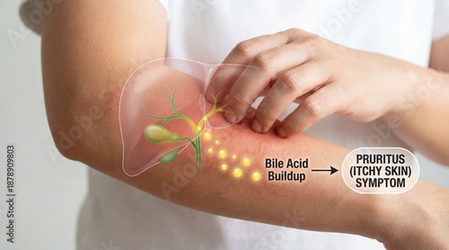 An illustrative depiction of skin affected by pruritus, caused by bile acid buildup, highlighting the relationship between internal health and external symptoms.