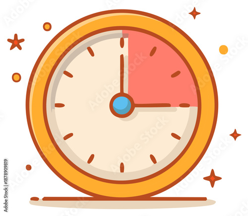 Clock showing quarter past the hour with sparkling decorative elements