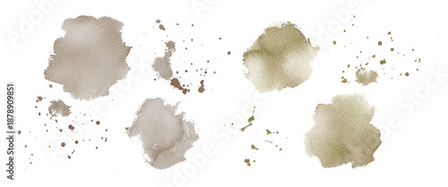 Canvas Print Watercolor brown ink splashes and drops set on nuance background, abstract ink a