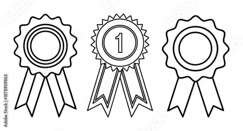 Award Ribbon Rosette Vector Icon Set Outline Badges