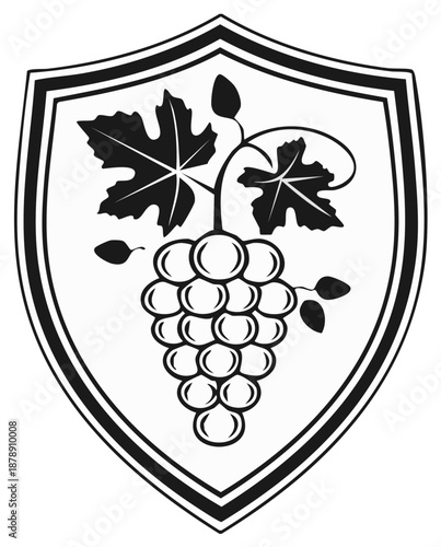 Heraldic Crest with Grapes and Leaves, Vintage Winery Emblem Illustration
