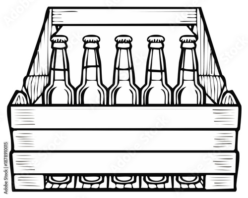 Wooden Crate with Bottled Beverages Vector Illustration for Crafts or Designs