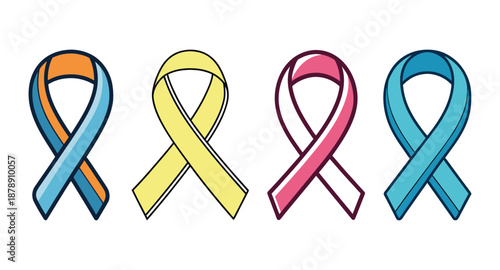 Colorful Awareness Ribbon Vector Set Flat Icons