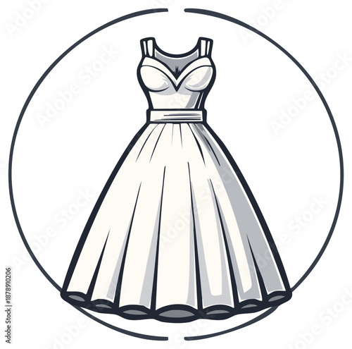 Elegant A-Line Wedding Dress with V-neck on Isolated Circular Frame