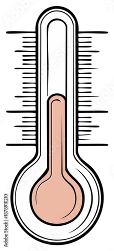 Stylized illustration of a glass thermometer with red liquid measuring temperature