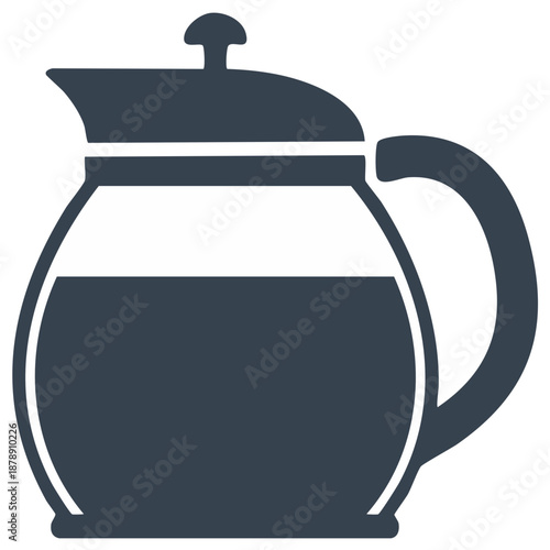 Coffee pot silhouette icon, beverage container, drink, handle, brewing, filled liquid