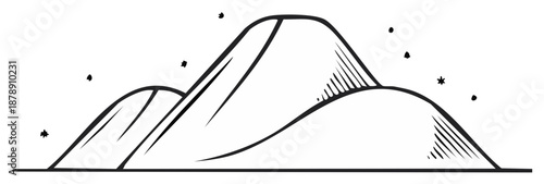 Minimalist mountain range illustration with stars, perfect for a nature and outdoors concept.
